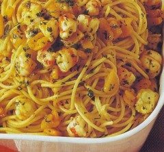 Spaghetti con gamberi e zucca