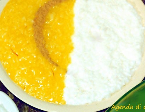 Budino di riso bicolore giallo e bianco