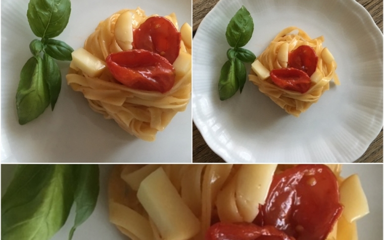 Lasagnette con pomodorini confit e scamorza