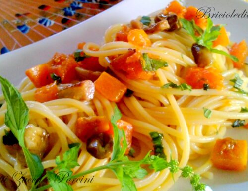 Spaghetti Menta Zucca e Porcini