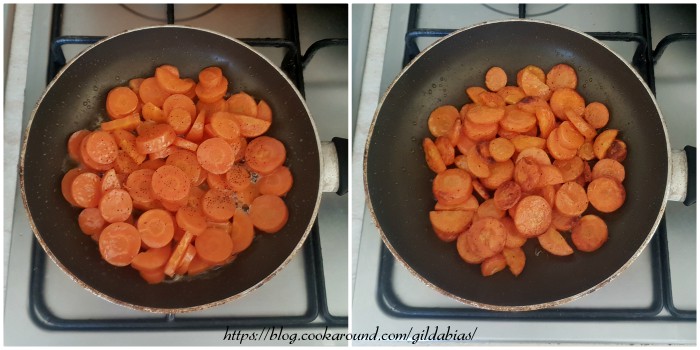 e quando inizierà a sfrigolare, aggiungere le carote.