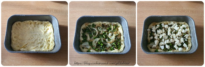 sbriciolata di patate vegetariana con asparagi e cipolle