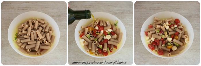 insalata di pasta con pomodori, mozzarella e avocado