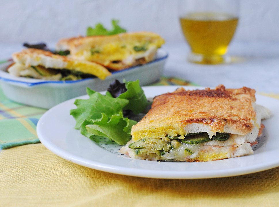 tortino di pancarrè farcito con zucchine e prosciutto
