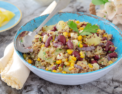 Insalata fagioli rossi mais melanzane bulgur quinoa