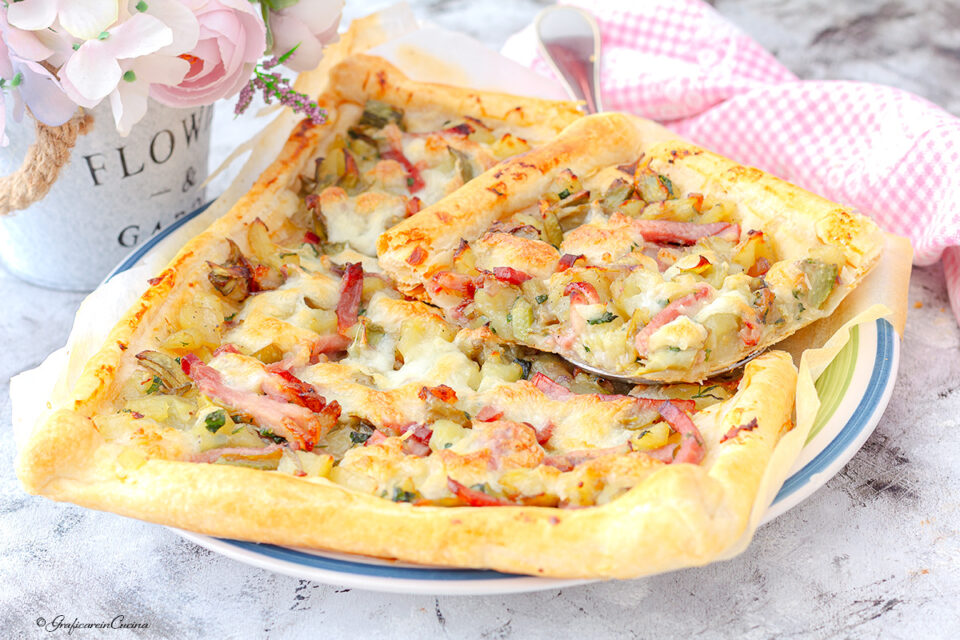 Torta salata con carciofi patate e speck