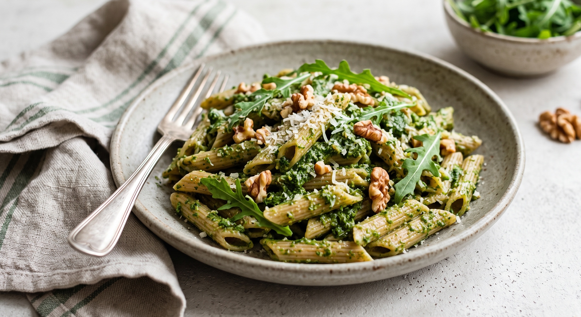 Pasta Fredda Integrale al Pesto di Rucola e Noci: Fresca, Leggera e Senza Cottura