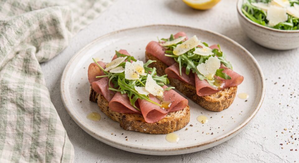 Bruschetta con bresaola rucola e grana: pronta in 5 minuti!