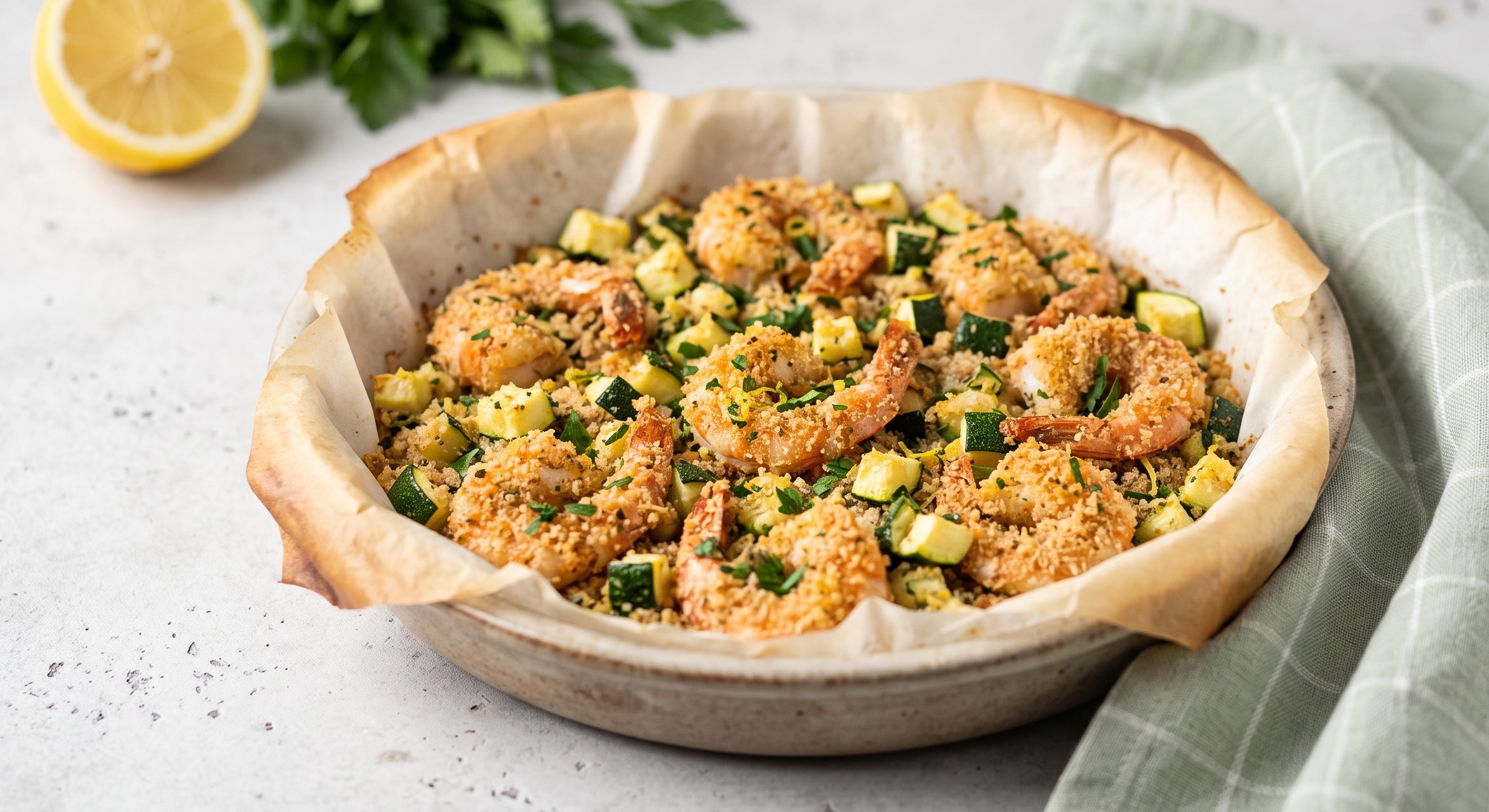 Gamberi e Zucchine Sabbiosi al Forno: Pronti in 10 Minuti