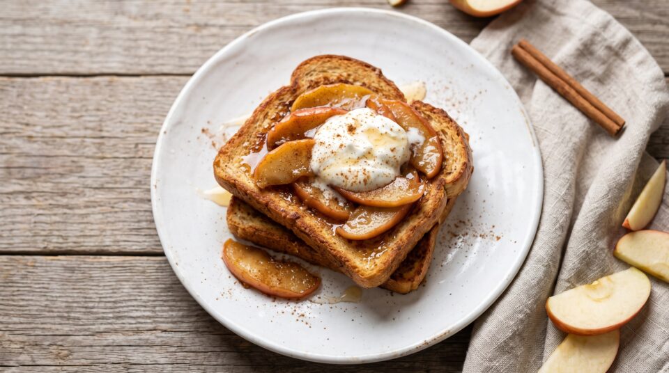 French toast fit gusto apple pie, colazione proteica