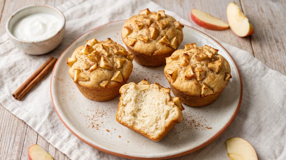 Muffin alle mele e cannella morbidissimi con yogurt greco, cotti in friggitrice ad aria.