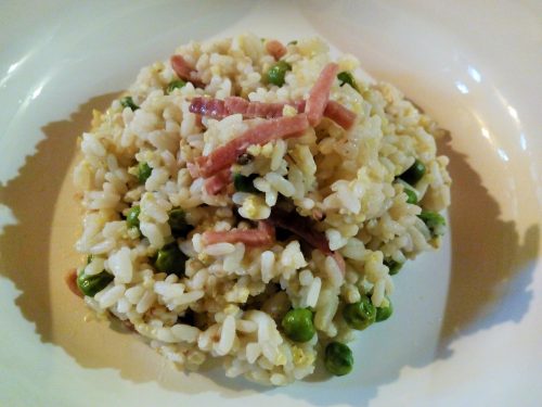 Mix cereali con speck e piselli – Mixed cereals with speck and peas