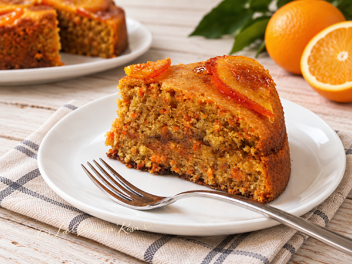 Torta alle carote e arance senza uova e senza lattosio.