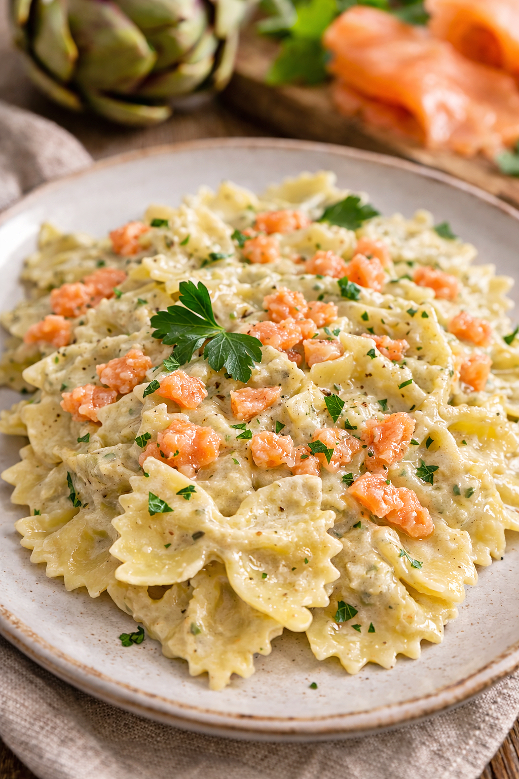 Pasta con crema di carciofi e salmone affumicato ricetta