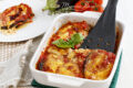 Pasticcio di melanzane con fontina, pomodoro e crema all'uovo