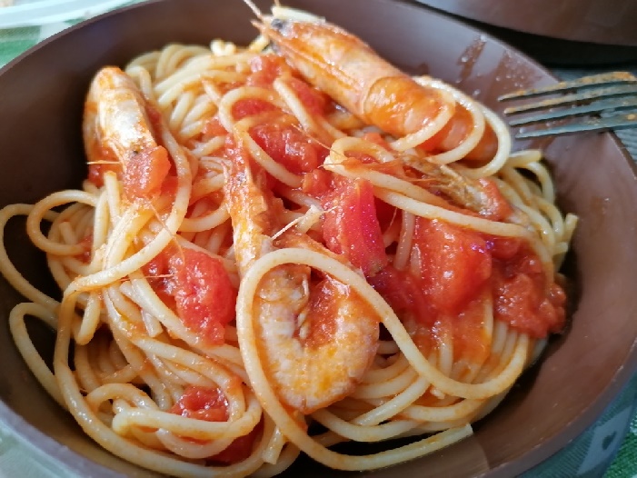 spaghetti alle mazzancolle e moscardini