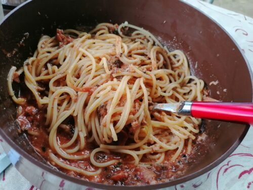Spaghetti con salsa di funghi