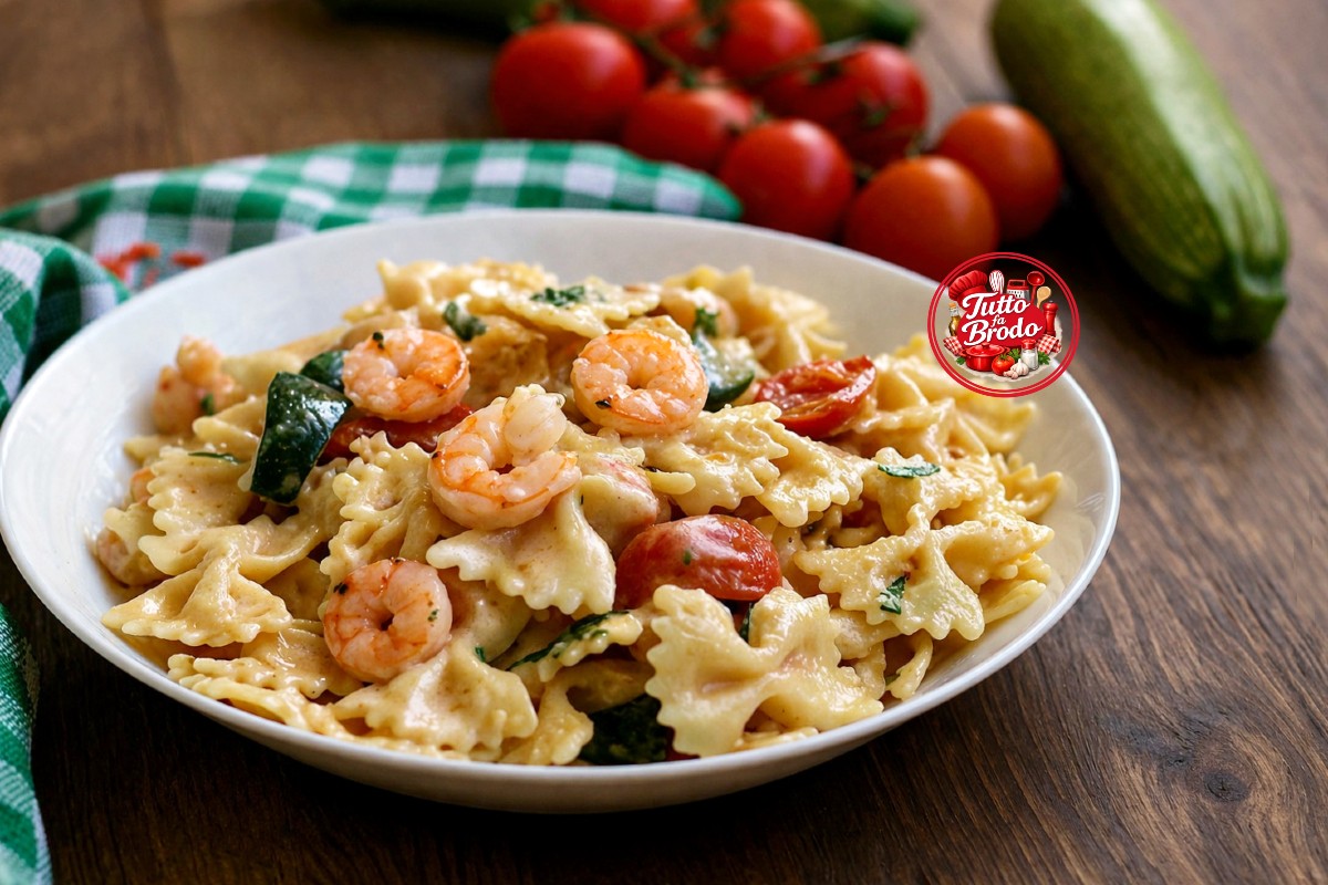 FARFALLE CREMOSE ZUCCHINE E GAMBERI