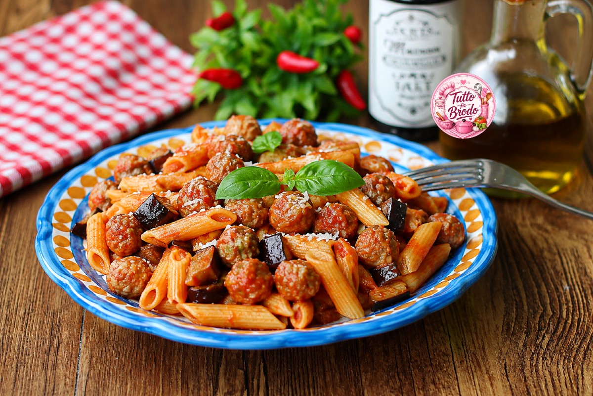 PASTA AL SUGO DI MELANZANE CON POLPETTE