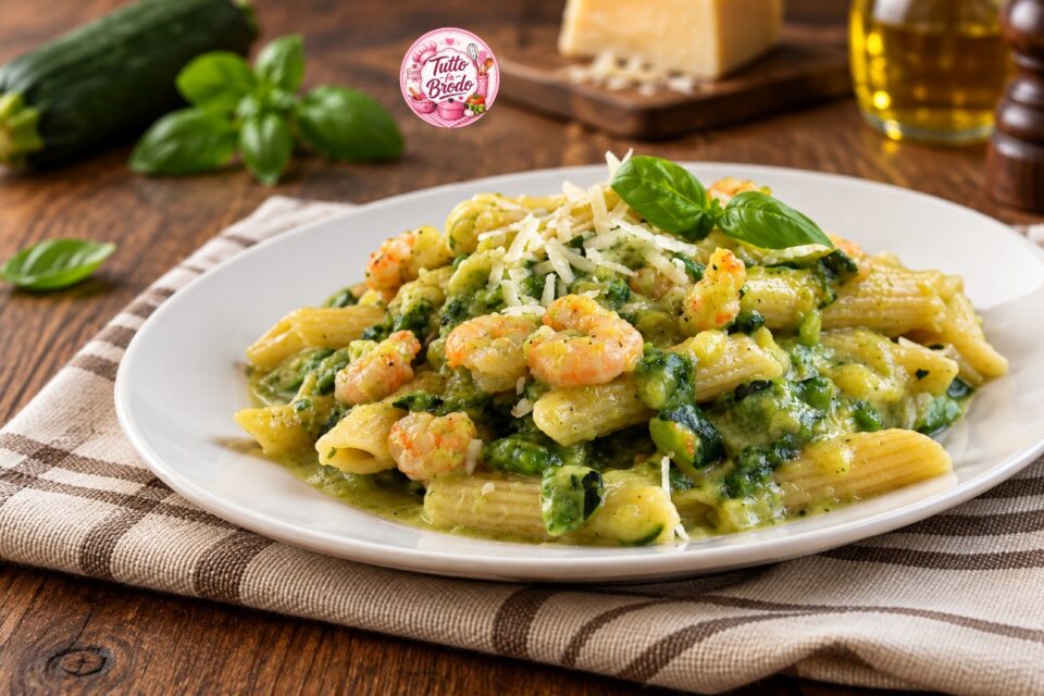 PENNETTE CON GAMBERI E CREMA DI ZUCCHINE