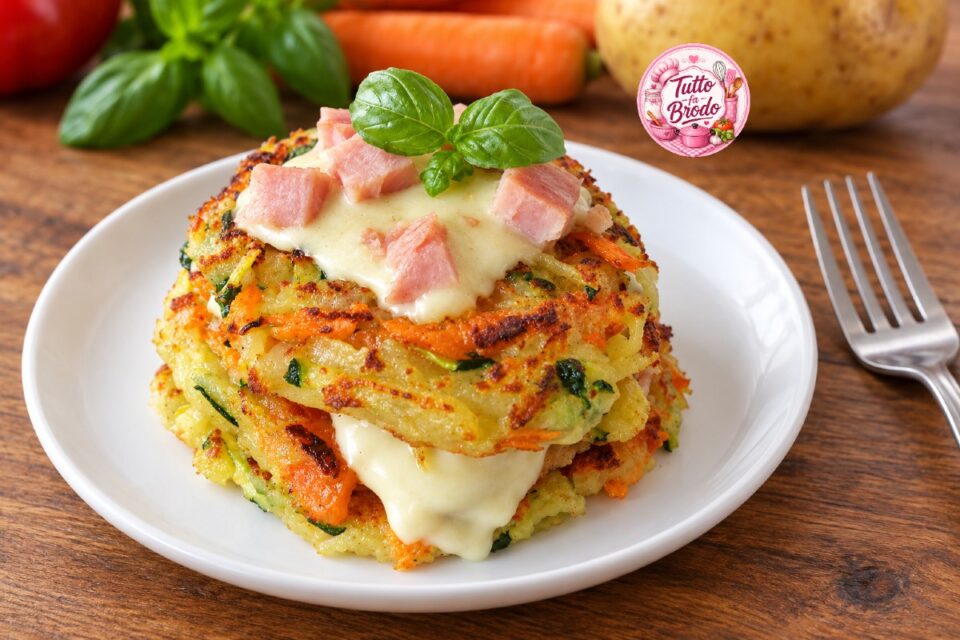 TORRETTA DI ROSTI CON PROSCIUTTO E FORMAGGIO