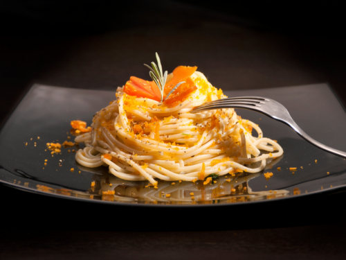 Spaghetti  con zucca e pancetta