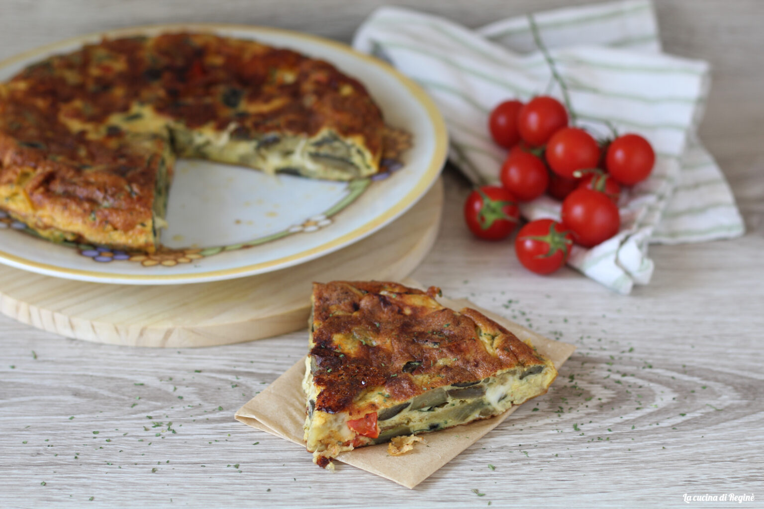 frittata con melanzane pomodorini e scamorza