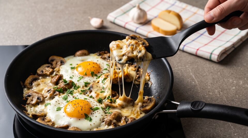 uova e funghi con scamorza