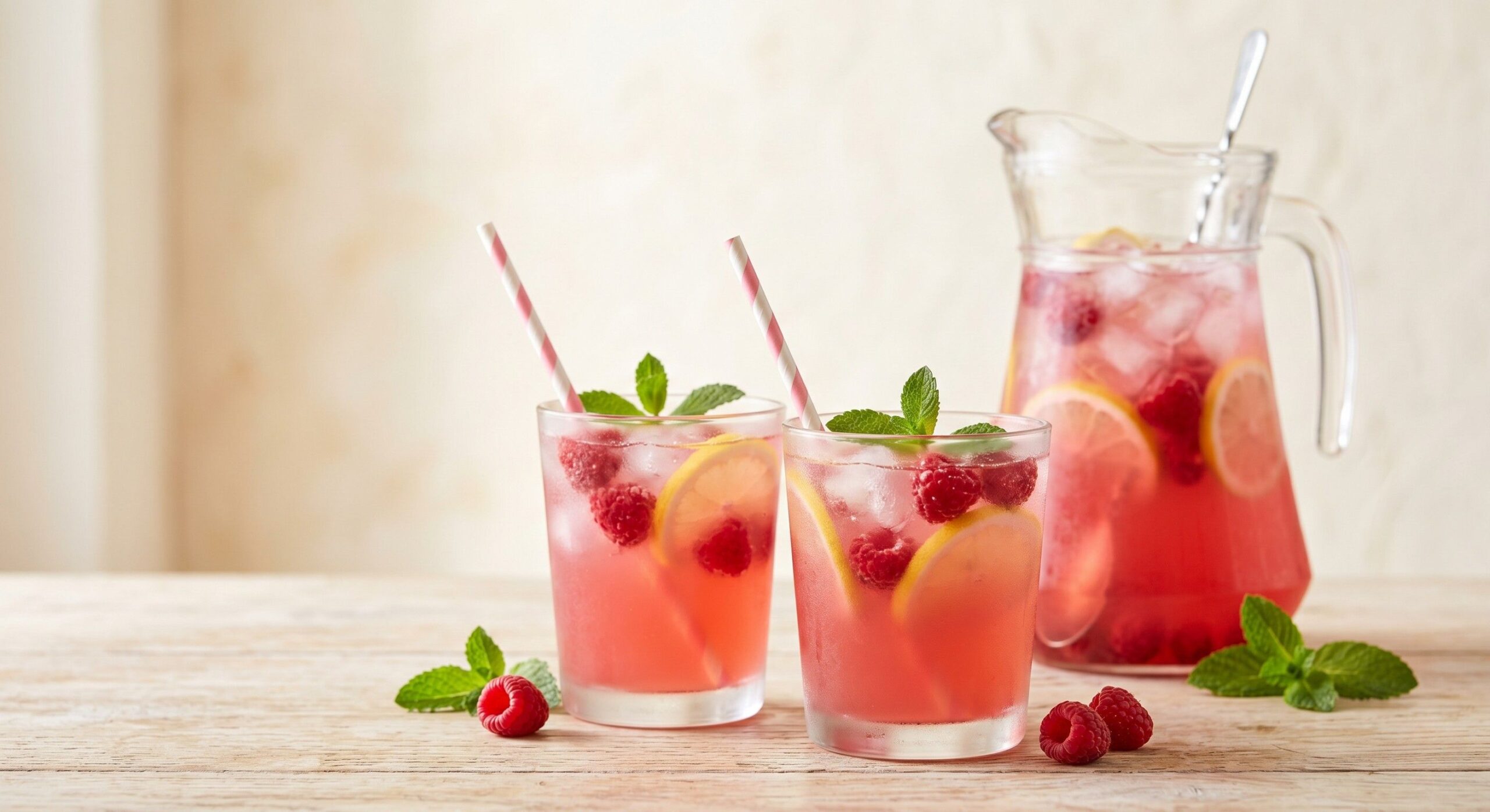 Limonata rosa fresca ai lamponi