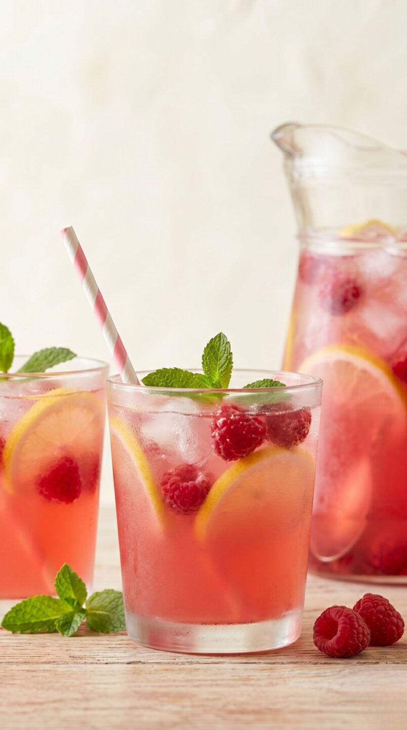Limonata rosa fresca ai lamponi