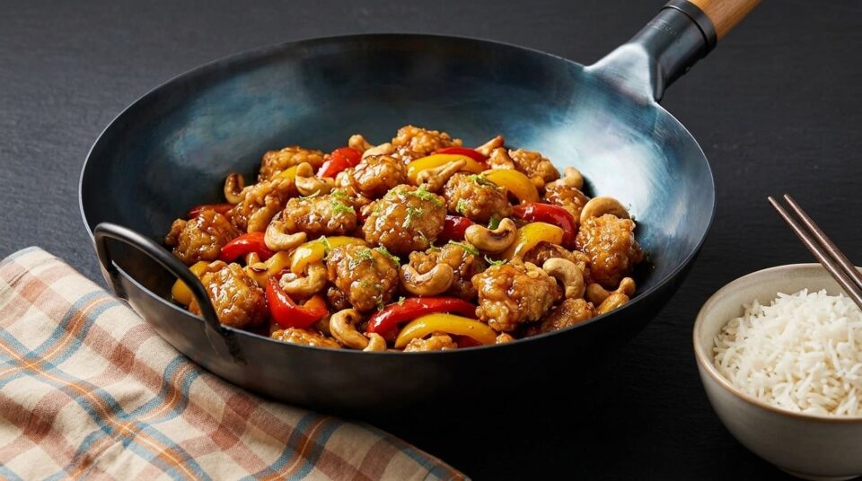 Pollo Croccante al Wok con Anacardi, Peperoni e Scorza di Lime