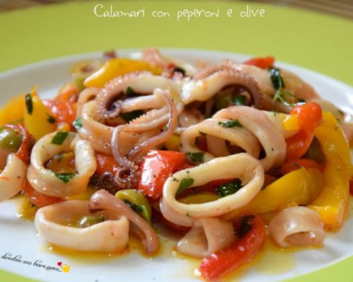 Calamari con peperoni e olive